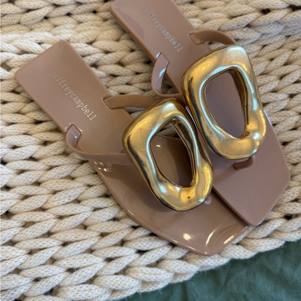 Jeffrey Campbell Nude and Gold Sandals